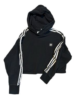 adidas Black Cropped Hoodie Medium